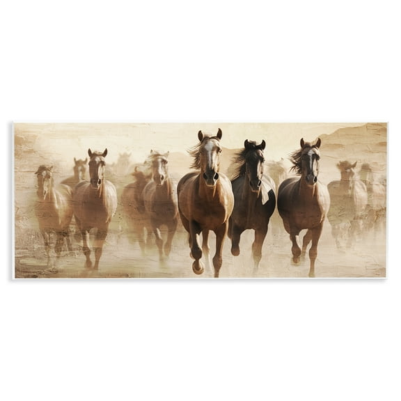Stupell Industries Rustic Layered Gallop Animals Painting Unframed Art Print Wall Art, 17 x 7