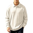 thumbnail image 3 of Fengqque Mens Polo Shirt Short Sleeve Textured Jacquard Open Collar Summer Casual Beach Stretchy Golf Shirts Beige XXL, 3 of 9