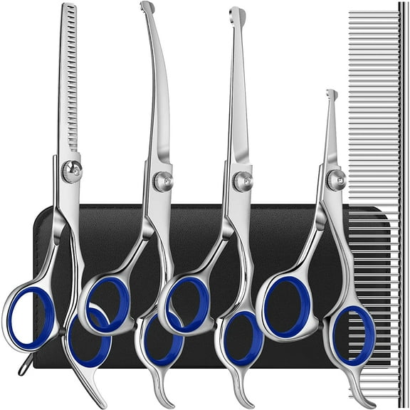 DISEN Professional Pet Dog Grooming Scissors Straight Curved Thinning Shear Tool Kit - Blue