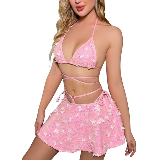 Gibobby Conjunto ropa interior mujer Body de Camisola Sexy con Cordones y Espalda Abierta con Panel de Malla para Mujer Lencería Sexy de San Valentín Body Encaje(Rojo, G)