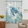 thumbnail image 3 of Teal Turtle Coastal Sheer Curtains 72 Inches Long, Summer Beach Coral Nautical Ocean Light Filering Curtains, Breathable Simi Curtain Privacy Drapes for Living Room Bedroom Window Treatment, 3 of 9