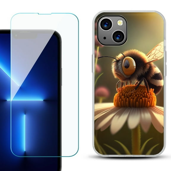 OneToughShield ® for iPhone 15 Plus Shockproof Phone Case, with Tempered Glass Screen Protector - Little Bee