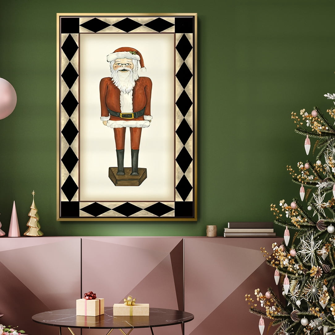 Jolly Santa - Framed Gallery Wrapped Holiday Canvas - 25 x 37 - Gold Frame