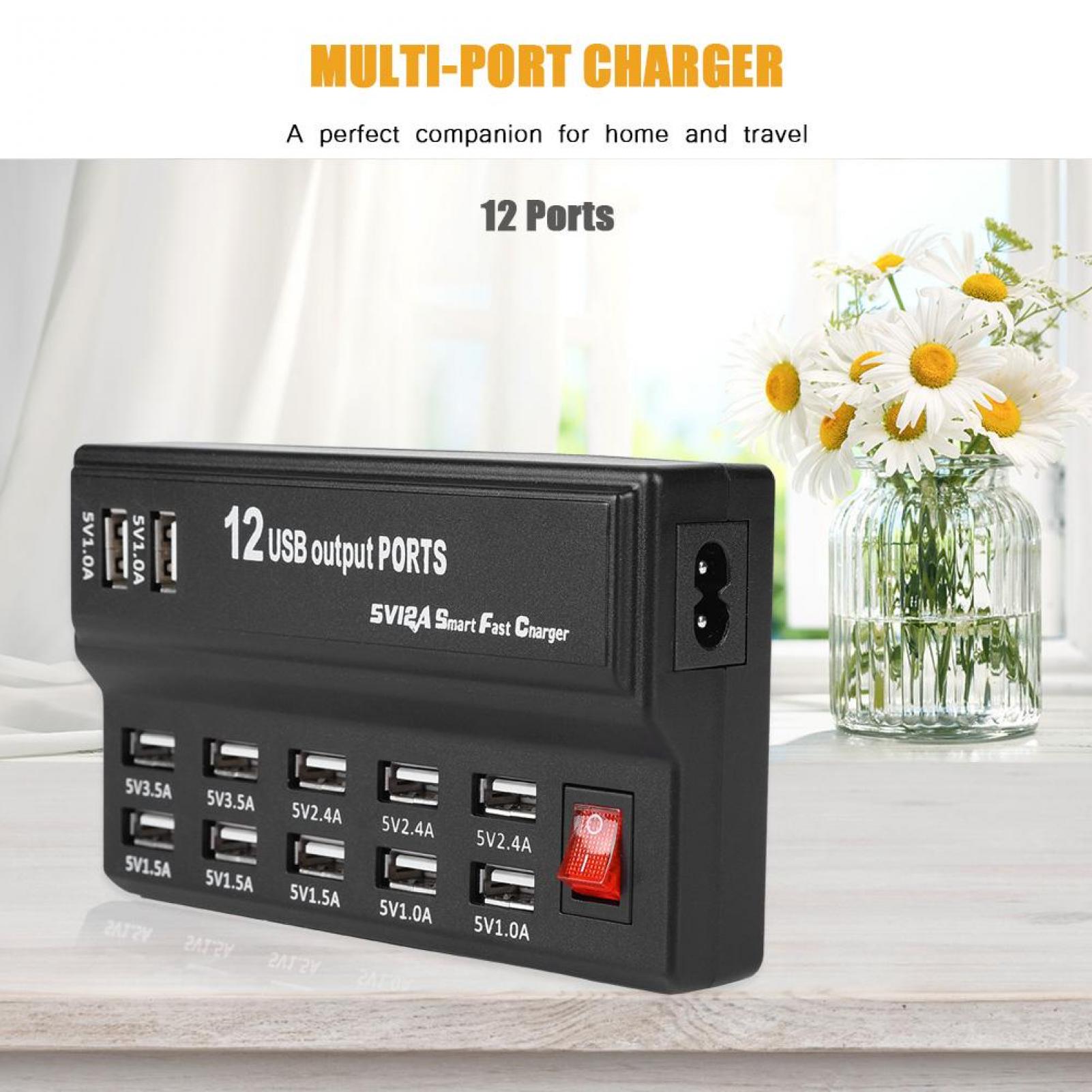 Tebru 12 Ports USB Hub 5V 10A Power Adapter Charging Station Adapter Charger Home Travel,12 Ports USB Hub, 12 Port Charging Station - image 2 of 8