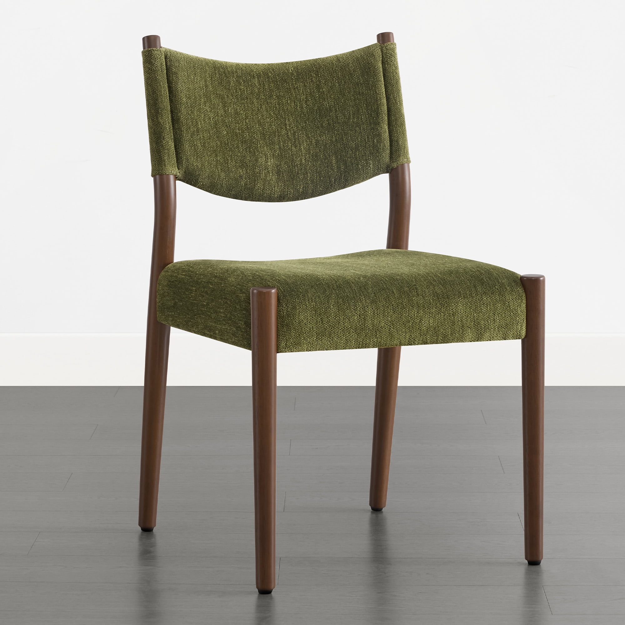 Spruce & Spring Solid Rubber Wood Dining Chairs, Spill-Resistant & Stain-Resistant Chenille Fabric, Modern Upholstered Seat with Ergonomic Back, for Kitchen Living Room, Moss Green, Set of 2