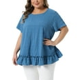 thumbnail image 4 of Agnes Orinda Women's Plus Size Tops Layered Hem Crew Neck Short Sleeve Shirts Flowy Summer Casual Blouse 2X Blue, 4 of 6