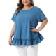thumbnail image 4 of Blusas de verano casuales de mujer de tallas grandes Agnes Orinda para el Día de San Patricio, con dobladillo en capas, cuello redondo y mangas cortas, 3X, azul, 4 of 6