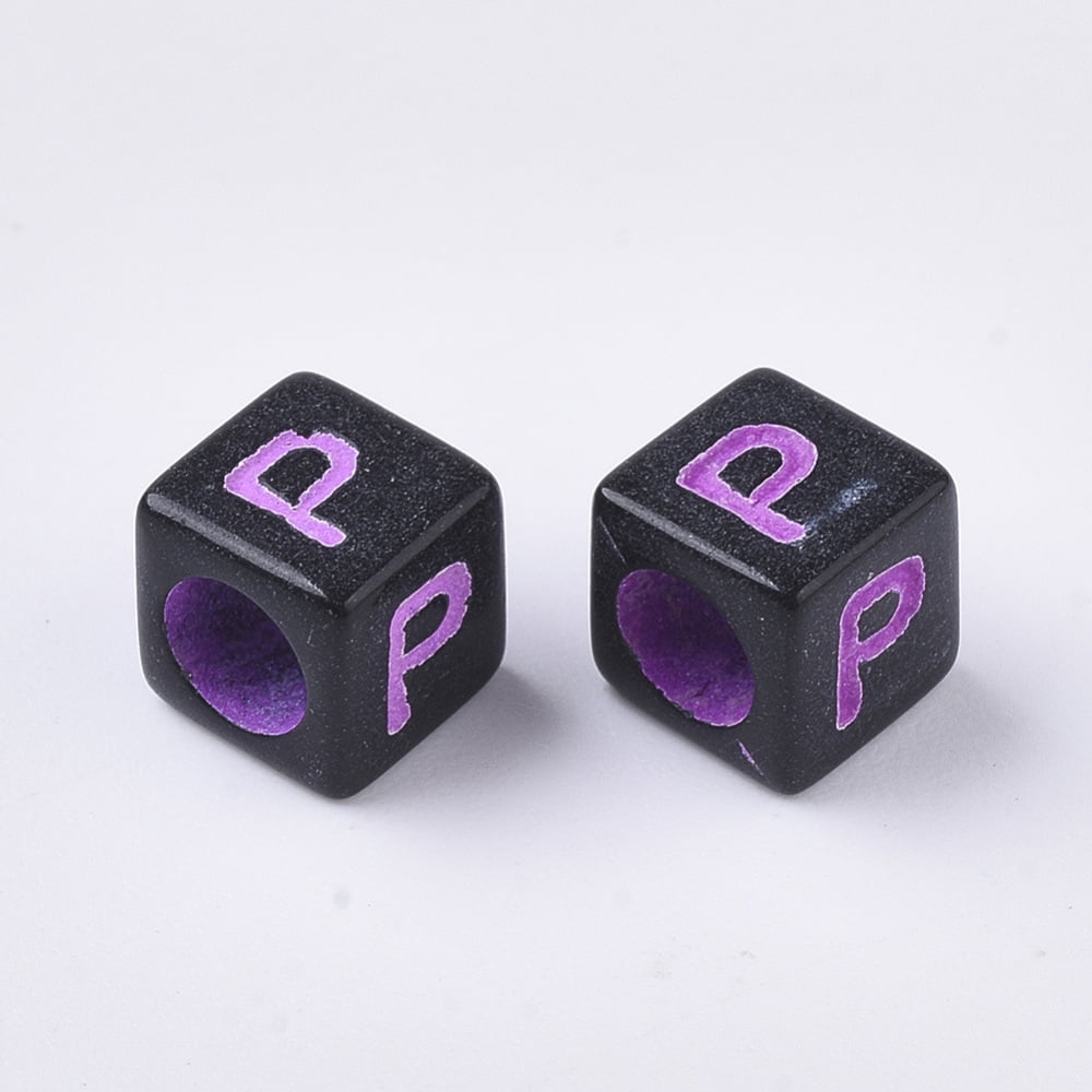 Opaque Acrylic Beads Horizontal Hole Cube with Random Initial Letter Mixed color 6x6x6mm Hole: 3.5mm about 3380pcs/500g