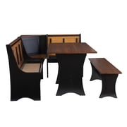 Linon Camden 3-Piece Coastal Corner Breakfast Nook Dining Set with Storage, Black/Walnut