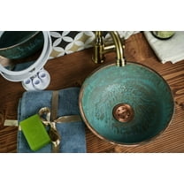 Handmade Green Patina Copper Sink for Kitchen & Bathroom | Eco-Friendly, Pure Copper Vessel with Drain Cap