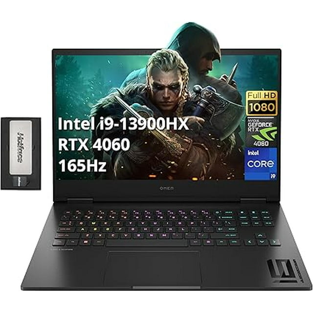 HP OMEN 16.1" FHD 165Hz Gaming Laptop, Intel i9 13900HX, 32GB DDR5, 2TB SSD, GeForce RTX 4060 8GB GDDR6, 4-Zone RGB Keyboard, 1080p Camera, Wi-Fi 6E, Win 11 Home, Black, 256GB Docking Station Set