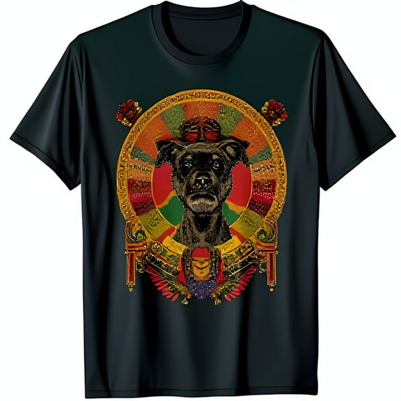 Vibrant Black Dog Graphic T-Shirt with Kaleidoscope Design