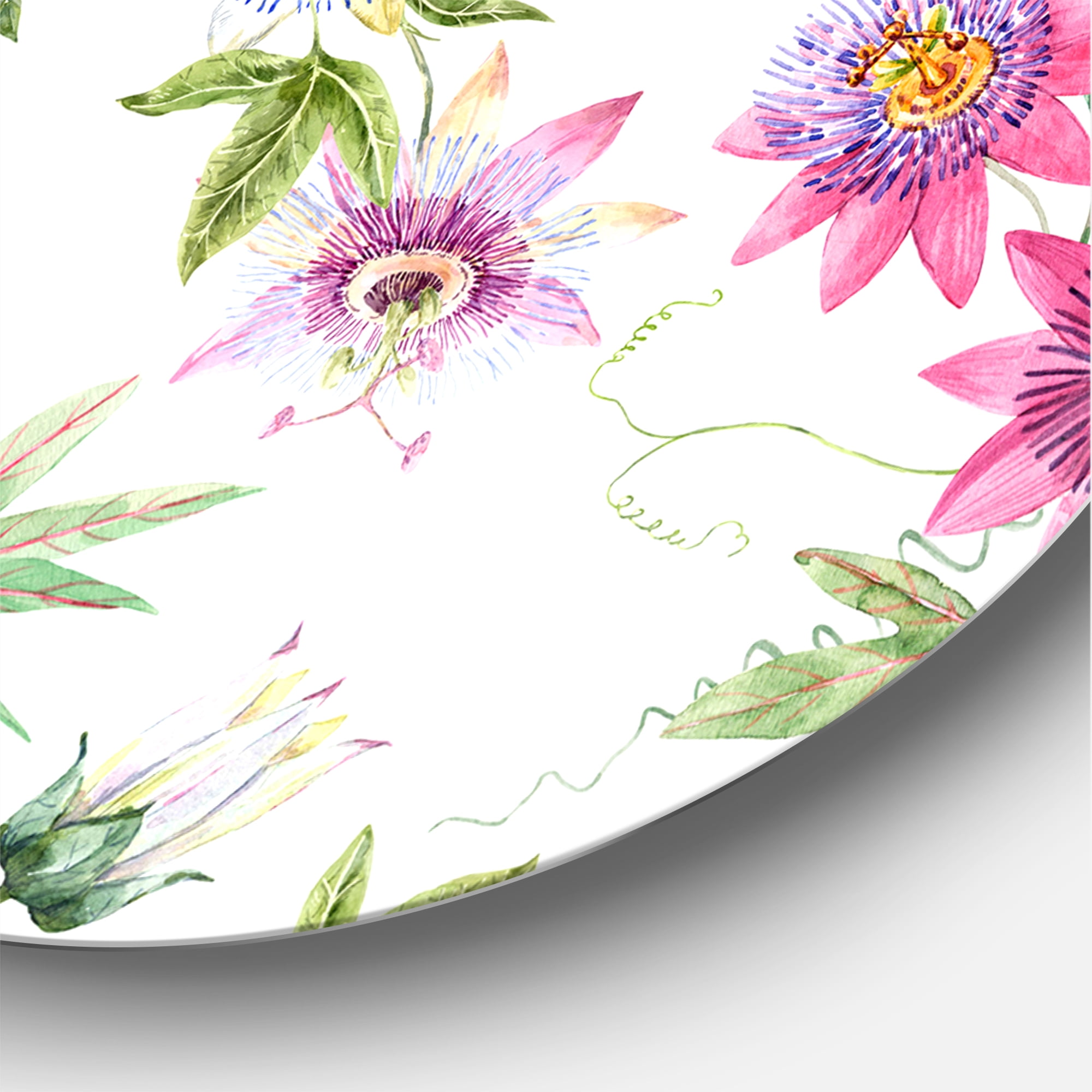 Designart 'Pink Passionflower Flowers and Petals' Traditional Circle Metal Wall Art 23x23 - Disc of 23