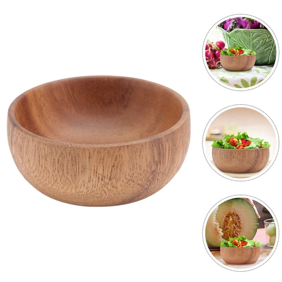 ETHZZLE Set of 2 Wooden Serving Bowls for Rice, Noodles, Salad - Multi-Purpose Wood Dish for Kitchen and Elegant Dining