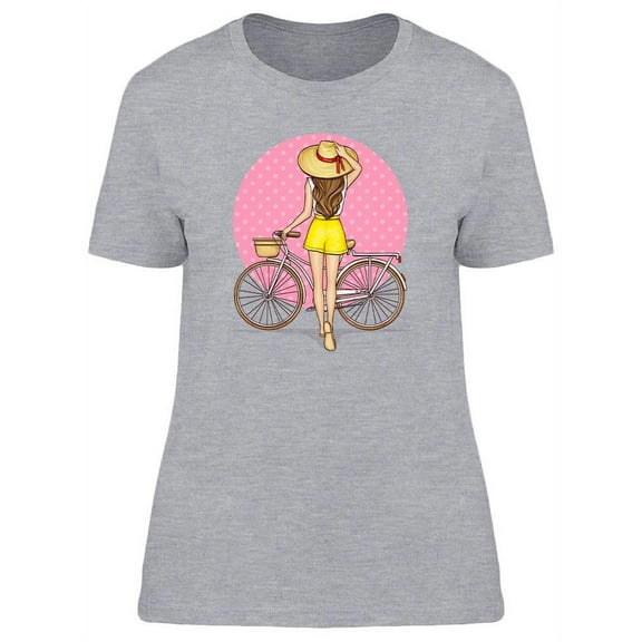 Girl With Long Hair And Bicycle T-Shirt Women -Image by Shutterstock, Female Medium