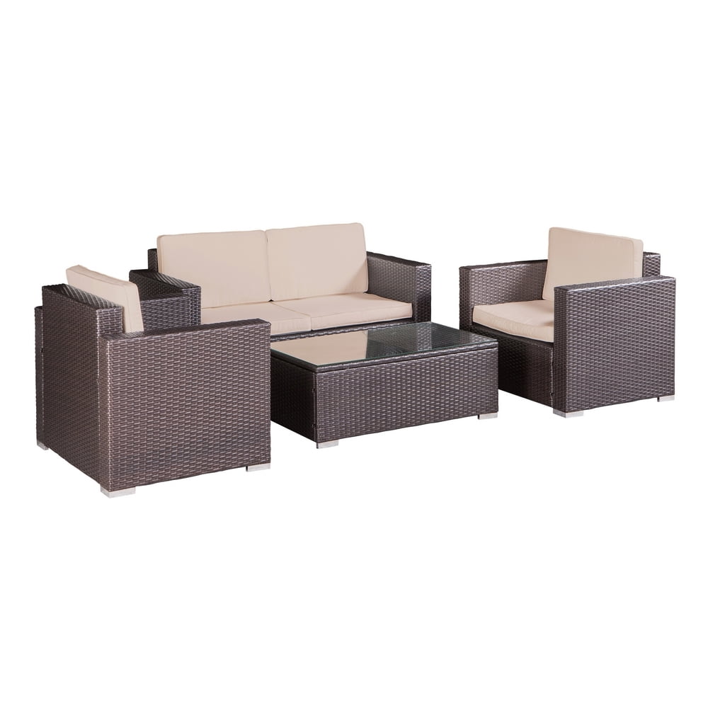 Palm Springs Modern 4 pc Garden Furniture Wicker Patio Set with Chairs