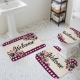 thumbnail image 3 of White Pink Daisy Bathroom Rugs Set Welcome Red Blue Plaid Linen Texture Non Slip Absorbent Soft Bath Mats 3 Piece Set with Bathroom Rug, U-Shaped Floor Mat, Toilet Seat Cover Large Size, 3 of 9