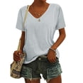 thumbnail image 4 of Endives Women's Short Sleeve T Shirt V Neck Classic Fit Fashion Casual T Shirt Solid Color Basic Tee T-Shirt Light Ashy, 4 of 7