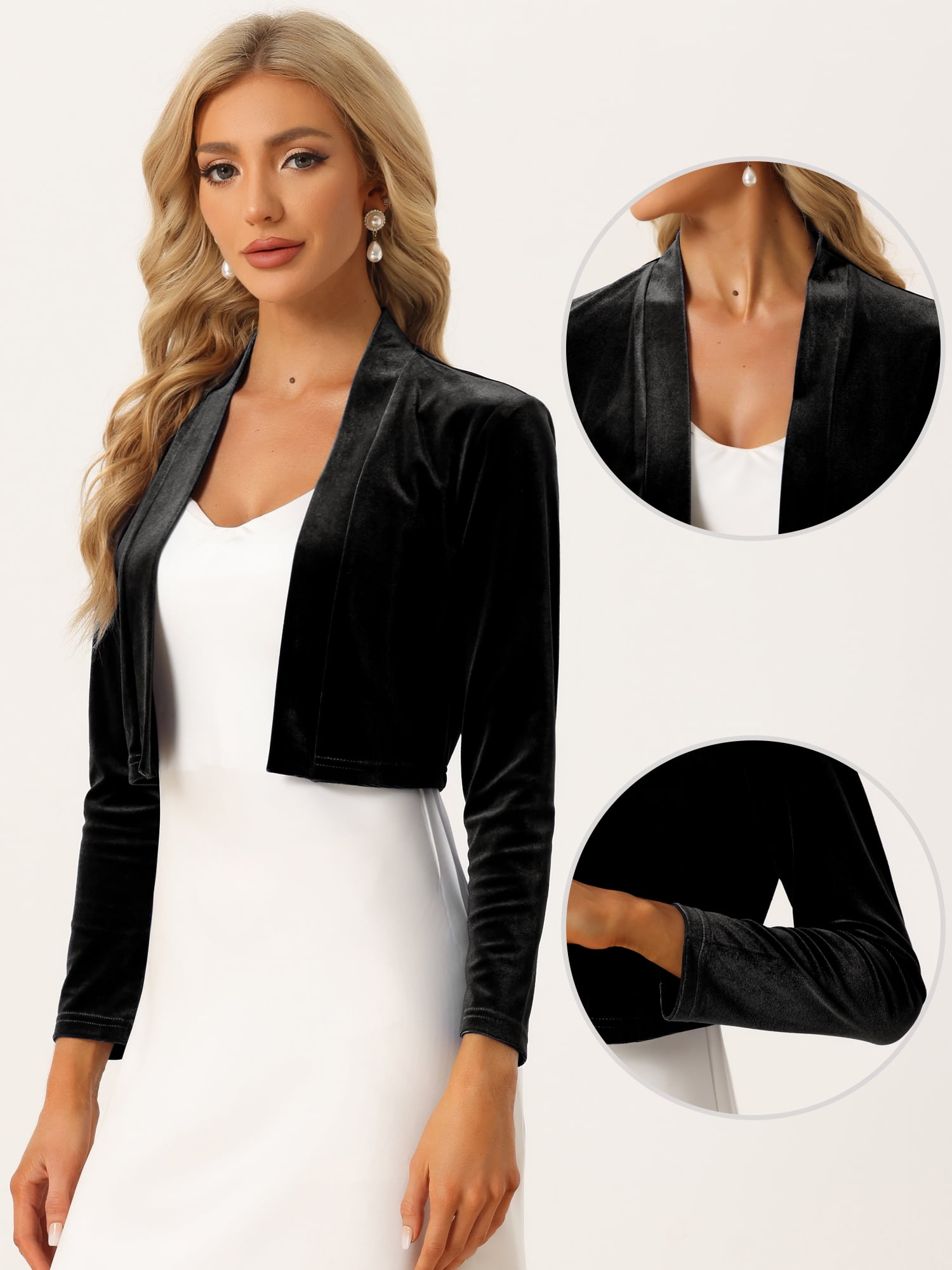 Unique Bargains Women's Halloween Costume Velvet Shrugs Open Front Cropped Bolero Jacket M Black