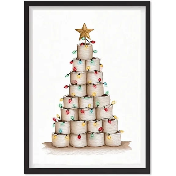 Funny Christmas Bathroom Print,Toilet Paper Tree Wall Art, Humorous Holiday Home, Matte Canvas Stretched, Posters for Room Bedroom Living Room Bathroom Wall Decor, Posters & Art Prints, Gift.