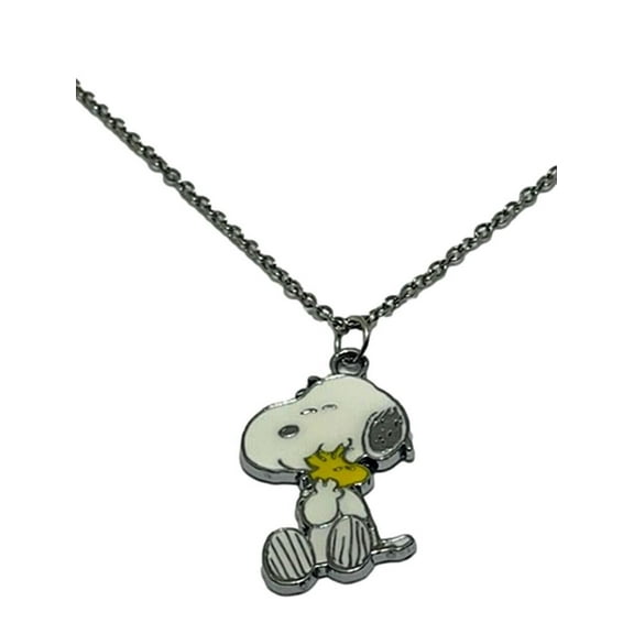 Peanuts Cartoon Cartoon Dog Sitting Holding Woodstock Enamel Pendant Necklace