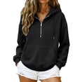 thumbnail image 4 of Hoodies for Women Long Sleeve Drawstring Half Zip Up Pullover Solid Color Drop Shoulder Sweatshirts with Pocket, 4 of 9