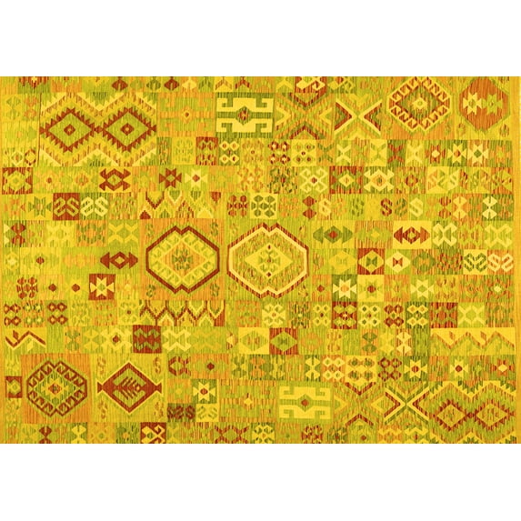 Ahgly Company Machine Washable Indoor Rectangle Southwestern Yellow Country Area Rugs, 8' x 12'