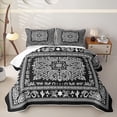thumbnail image 2 of jejeloiu Retro Vintage Floral Bed Spread Queen For Men Women,Western Pattern Queen Coverlet Set,Black White,3-Piece, 2 of 7