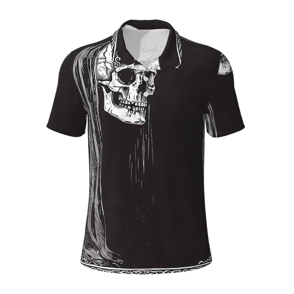 Kuqiui Mens Golf Polo Shirt Dry Fit Performance Sport Short Sleeve Golf Polo Shirts for Men-Gothic Skull Drape