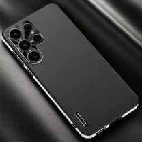 Slim Fit for Samsung Galaxy S25 Plus Case for Women Men, PU Leather Camera Lens Protection Luxury Plating Frame Support Wireless Charging Full Protective Phone Case for S25 Plus, Black