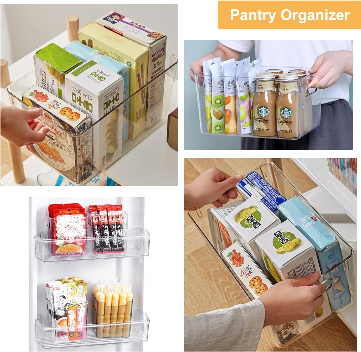 10Pcs Plastic Pantry Organization and Storage Bins with Drawer Organizers Clear Fridge Organizer for Kitchen Snack Cabinet Freezer Countertops