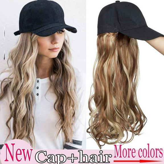 Women Baseball Cap Wigs,Baseball Cap with 22in Hair Synthetic Hat Wigs for Women Baseball Cap