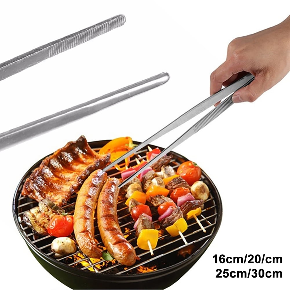 Toothed Tweezers Barbecue Stainless Steel Long Food Tongs Straight  BBQ Tools 