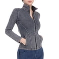 thumbnail image 4 of Chaqueta de yoga con cremallera de mezclilla de primavera y verano para mujer, cuello alto, ajustada, con doble bolsillo, ropa exterior deportiva, top de fitness, 4 of 4