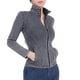 thumbnail image 4 of Chaqueta de yoga con cremallera de mezclilla de primavera y verano para mujer, cuello alto, ajustada, con doble bolsillo, ropa exterior deportiva, top de fitness, 4 of 4