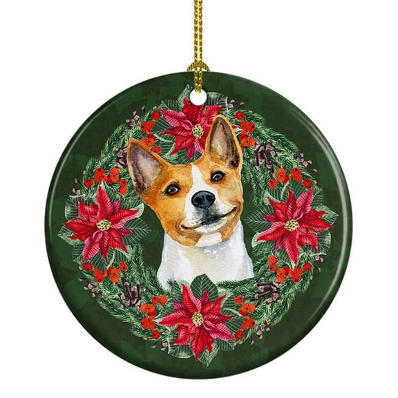 Basenji Poinsetta Wreath Ceramic Ornament