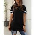thumbnail image 5 of TEMOFON Color Block T Shirt for Womens Short Sleeve Top Casual Tunic Tops Crew Neck Striped Shirts Black Tee 2025, 5 of 6