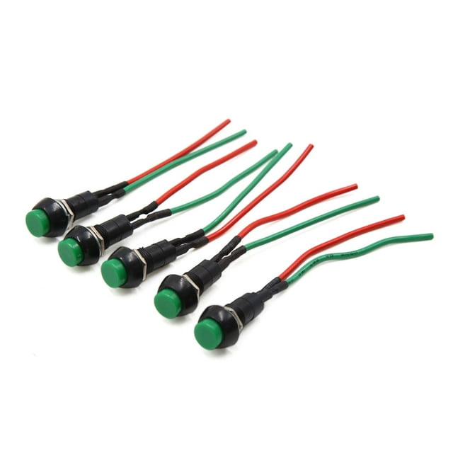 5Uds 11,5mm Momentáneo Interruptor de Claxon Bocina Moto Vehículo Redondo Cableado Botón Verde 12V-24V