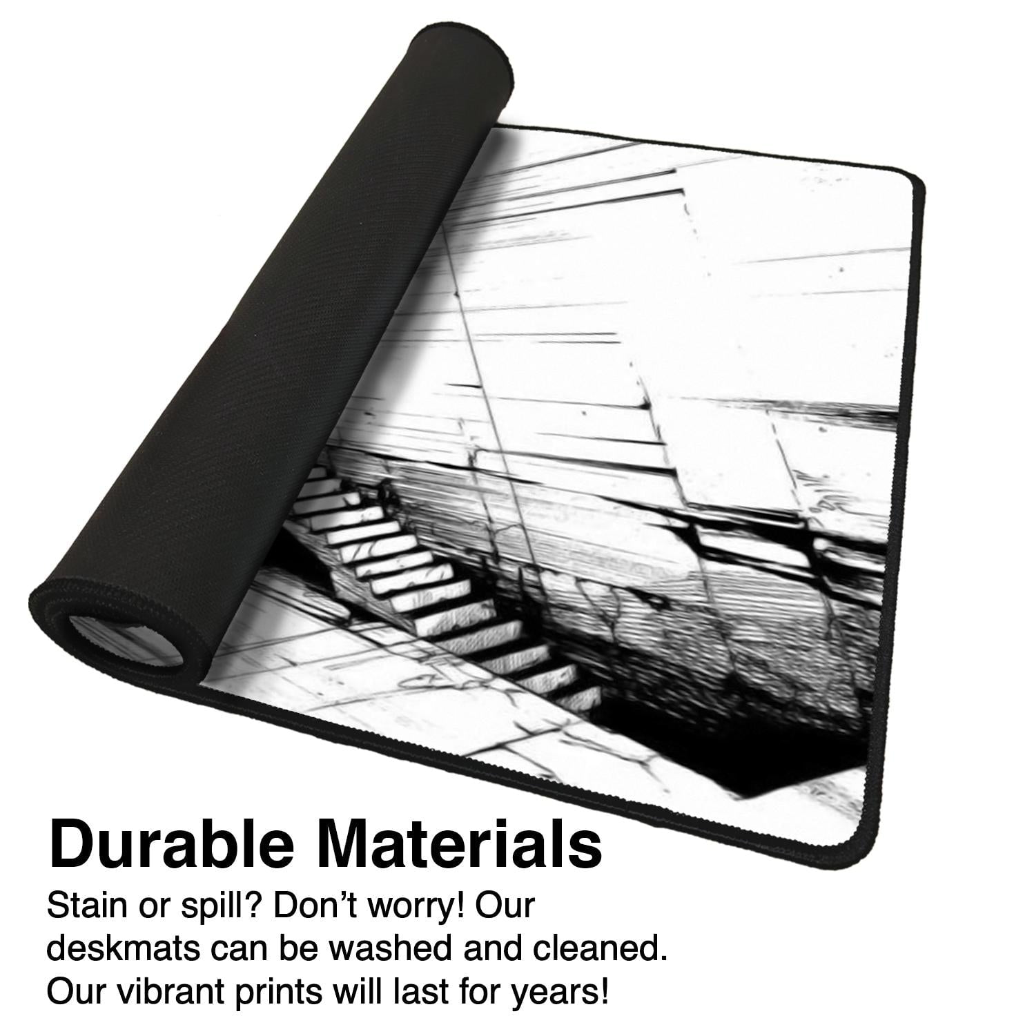 Futuristic Tunnel Design Gaming Mousepad, Large Desk Mat with Abstract Black and White Art, Anti-Slip Rubber Base Anime Desk Pad