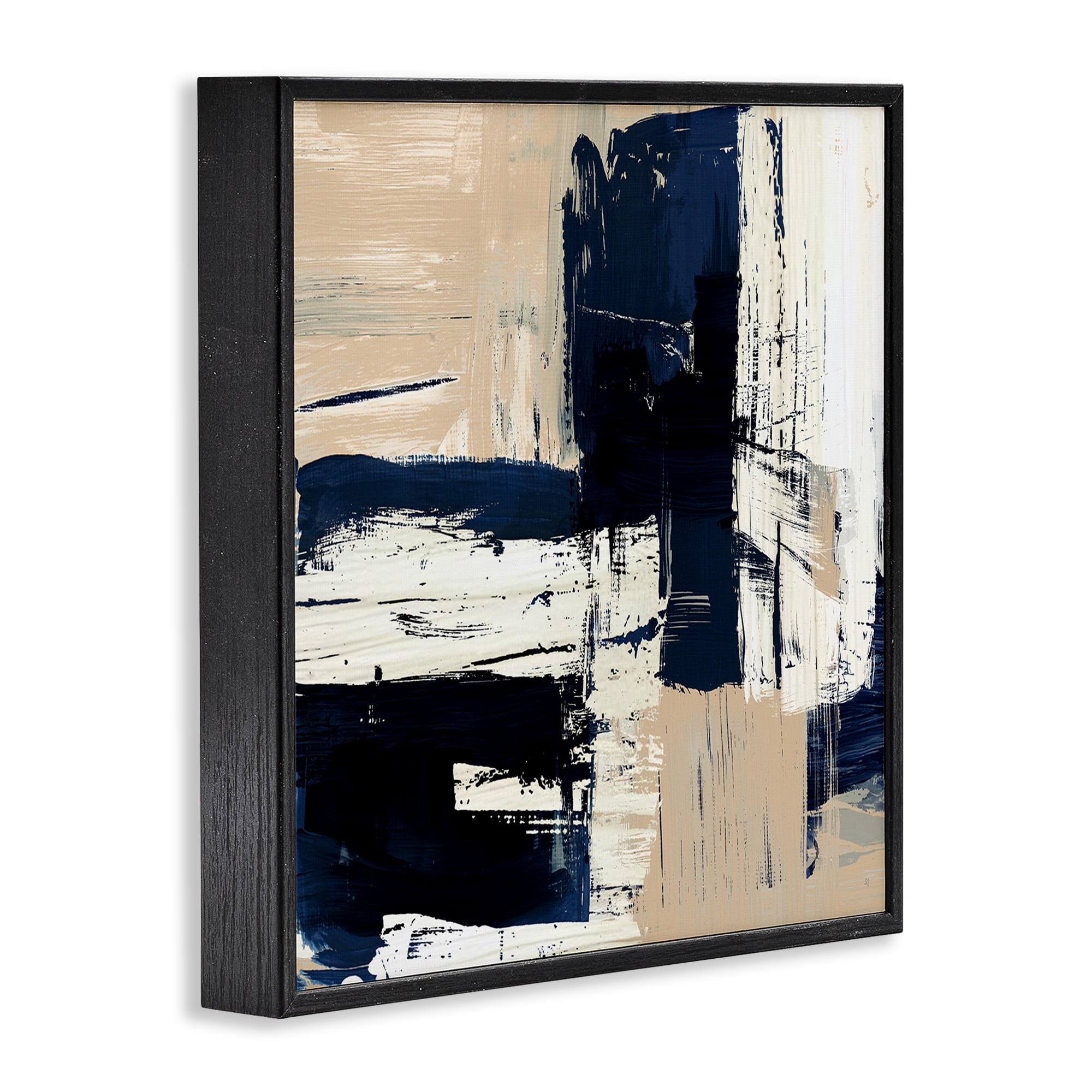 Stupell Industries Expressive Blue Tan Shapes Abstract Painting Black Framed Art Print Wall Art, 17 x 17