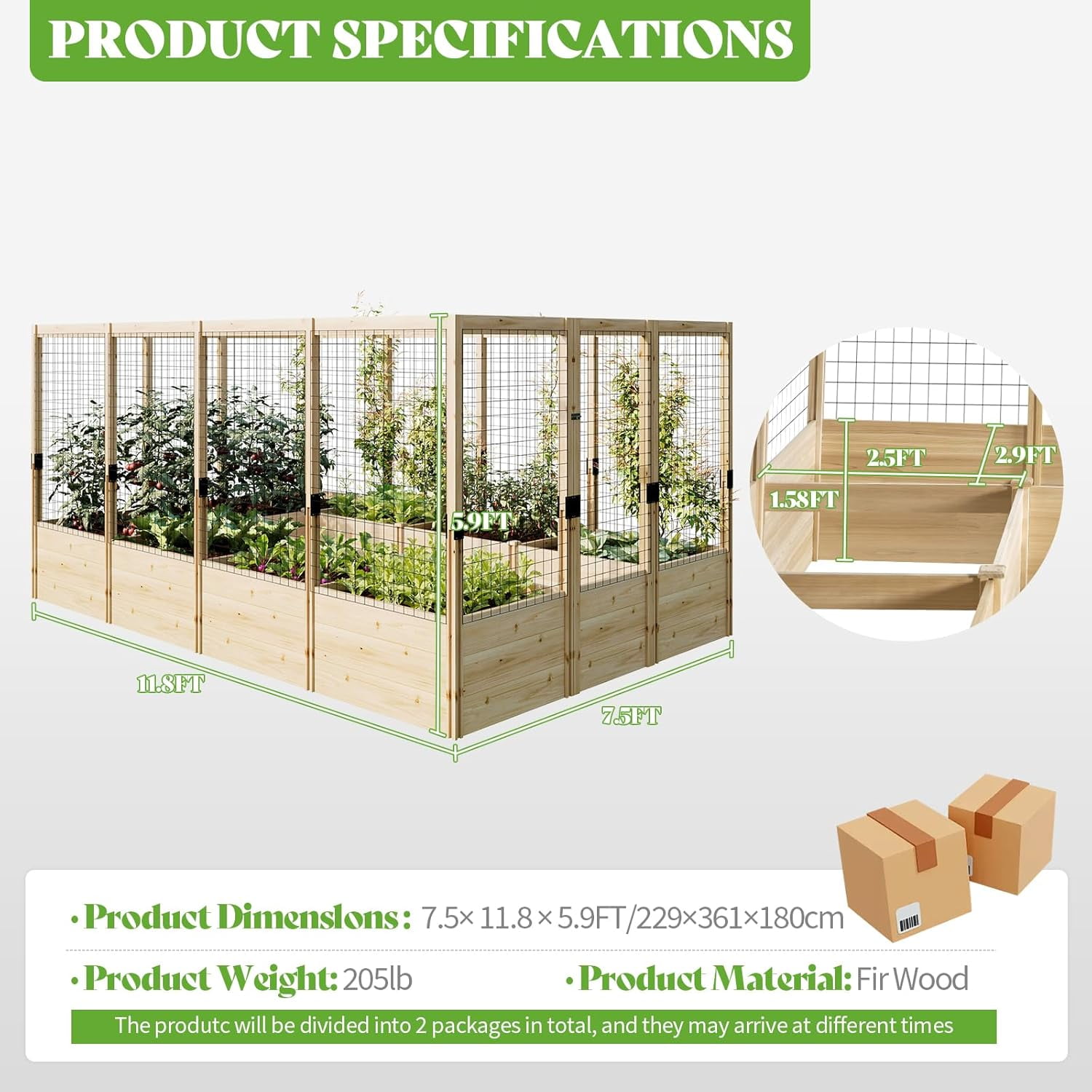 Jocisland 8× 12× 6 ft Wooden Raised Garden Bed for Outdoor, Deep Large Planter Box for Gardening, Vegetables, Herbs