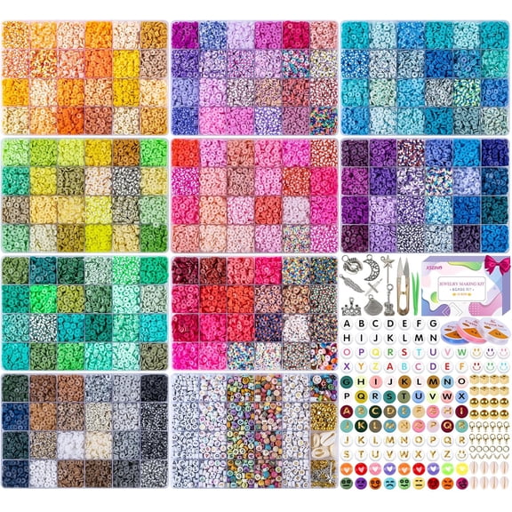   Clay Beads Bracelet Making Kit, Boxes Colors Friendship Charms Kit Flat Polymer Heishi Beads with Rich Jewelry Making Accessories for Crafts Christmas Gifts