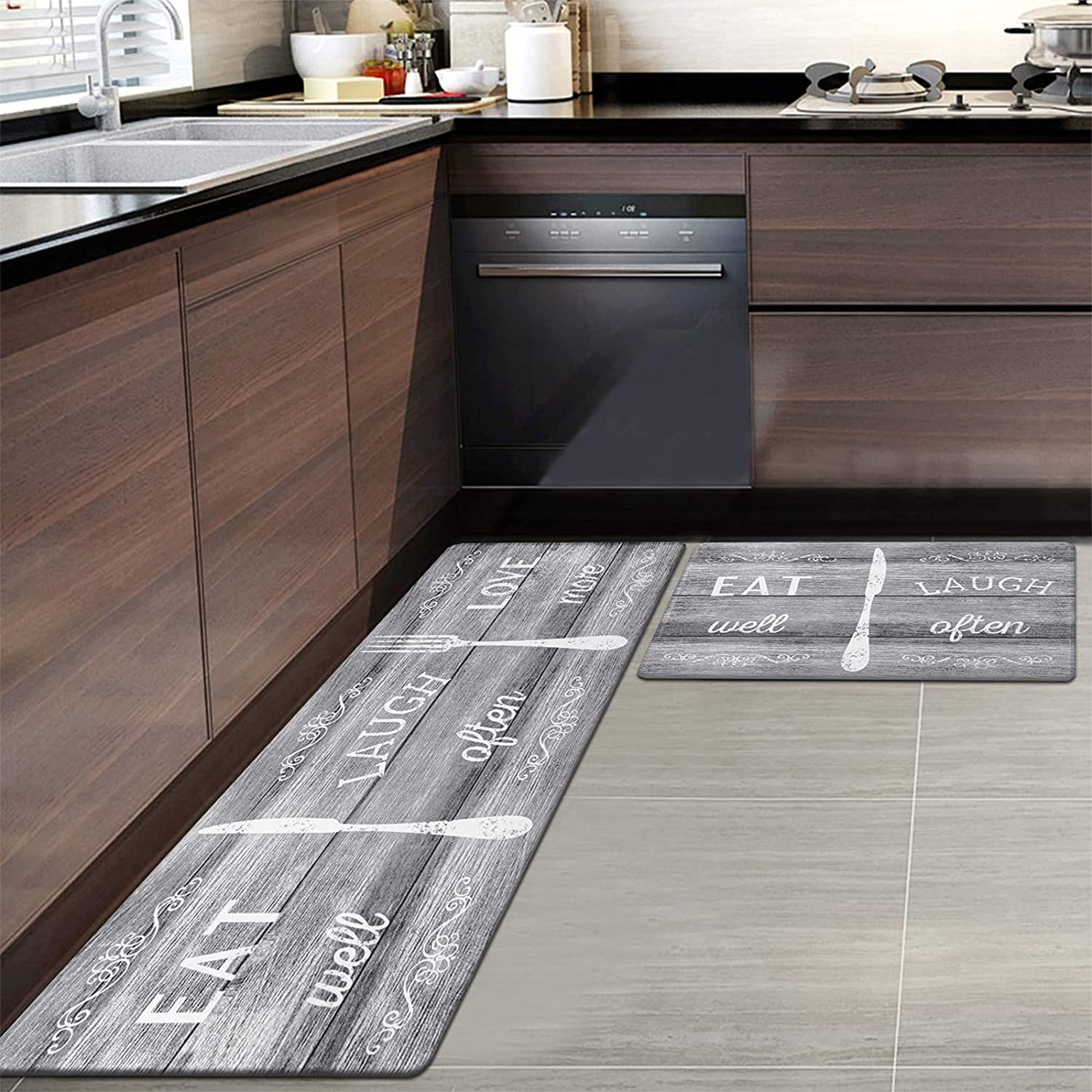 Matace Roll-Pack Wipeable Kitchen Rug Set [2 Piece] 60+30 Inches Extra  Long, Waterproof, Non-Slip, Thin Cushioned Anti-Fatigue Comfort Mat, Memory