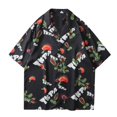thumbnail image 1 of Camisas De Vestir Para Hombre Azul Camisa de manga corta con solapa y hebilla de bolsillo con impresión digital 3D para hombre (Black, M), 1 of 2