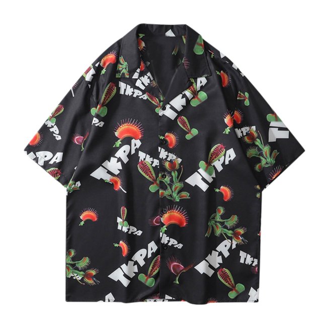 Camisas De Vestir Para Hombre Azul Camisa de manga corta con solapa y hebilla de bolsillo con impresión digital 3D para hombre (Black, M)