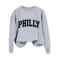 thumbnail image 4 of Womens Fashion Casual Long Sleeve Crew Neck Sweatshirts Printed Pullover Hoodless Sweatshirts Top Light Sweatshirts Women Casual Knit Top Women Zip up Cropped Workout Sweatshirt Drawstring Waist, 4 of 7