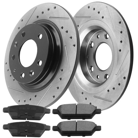 Rear Drilled and Slotted Disc Brake Rotors w/Ceramic Brake Pads Fit for Ford Fusion, Lincoln MKZ, Mazda 6 (Excluding Mazdaspeed Models), Mercury Milan, 5 Lugs(Bolts Not Included)-31325