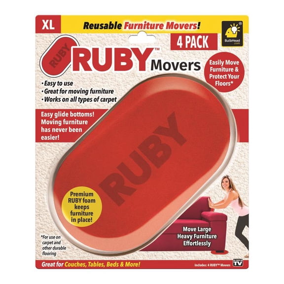 1 Pc, Bulbhead Ruby Furniture Movers Plastic/Rubber 4 Pk