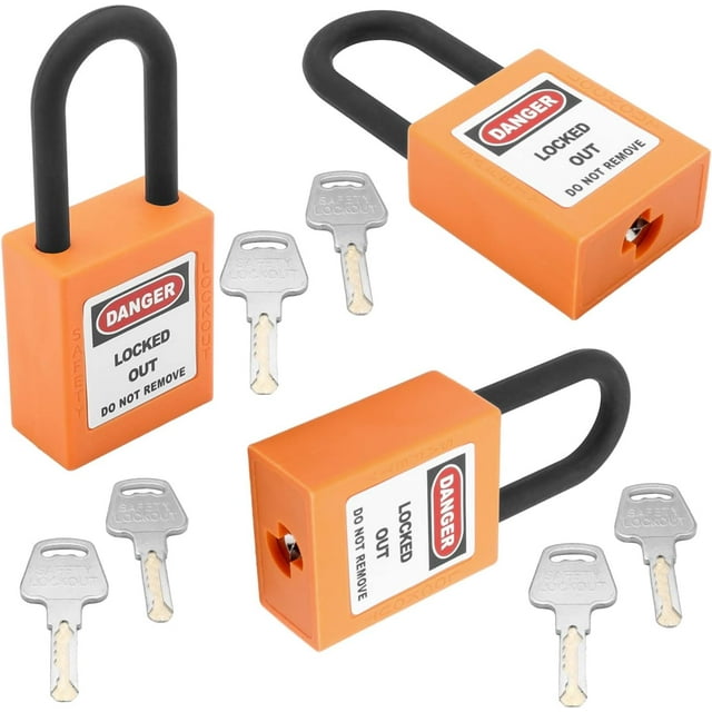 Wekity Lockout Tagout Locks Safety Padlock Loto Locks Keyed Alike PA Lock Out Tag Out Steel Shackle Small Luggage Padlocks Orange 3PCS-0621