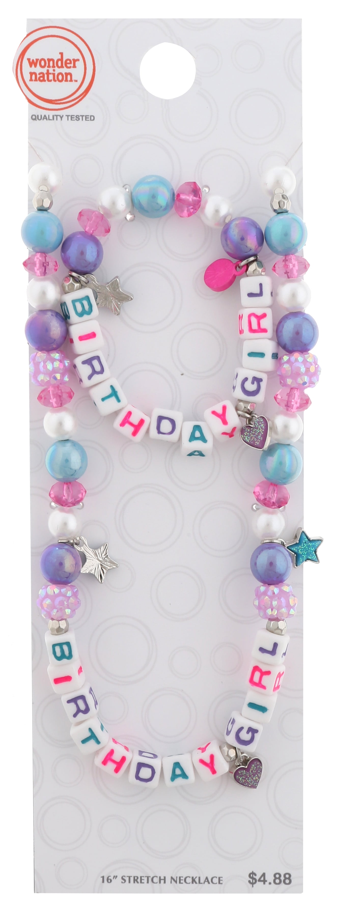 Wonder Nation Birthday Girl Block Letter Stretch Necklace and Bracelet Set